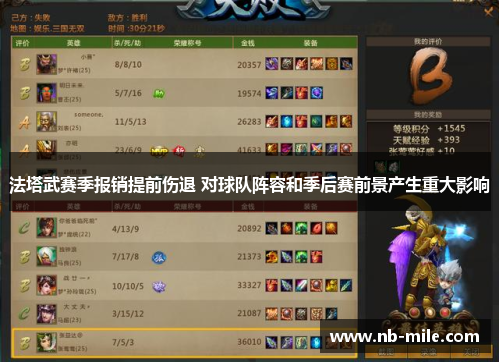 法塔武赛季报销提前伤退 对球队阵容和季后赛前景产生重大影响